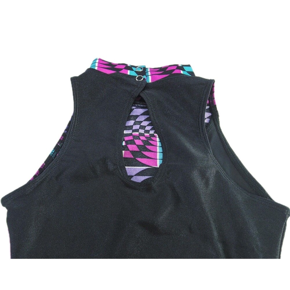 Gilda Marx VTG High Neck Keyhole Geometric Tank Leotard AXS Adult XS (Y/J) Black - Picture 5 of 15
